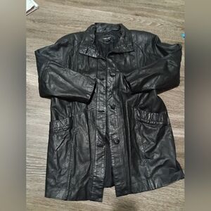 Vintage Pelle Pelle Black Leather Jacket size Large women's trench coat